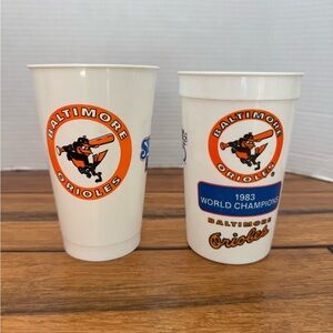 Vintage Baltimore Orioles World Series 1983 Plastic Cups MLB - Set of 2